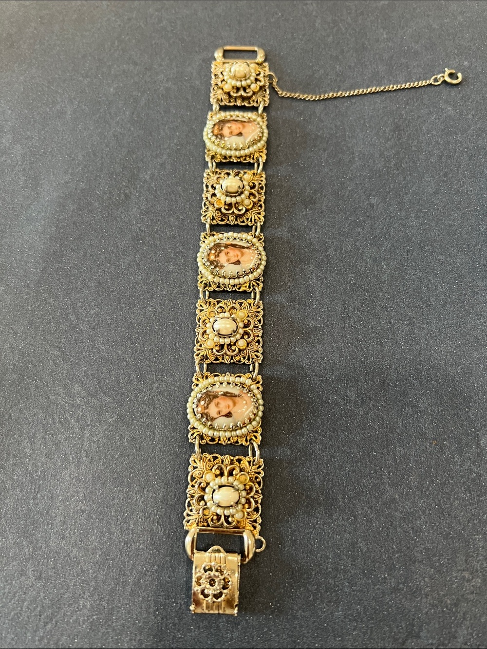 Gold-Tone Vintage Portrait Link Bracelet - Women Jewelry